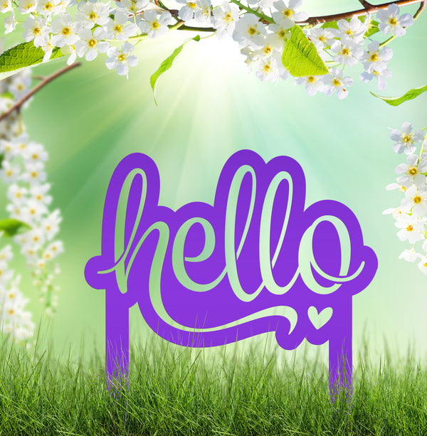 Welcoming Hello Metal Outdoor Yard Stake - Charming Front Lawn Decor - Laser Cut Garden Decoration - Unique Welcome Sign - Housewarming Gift