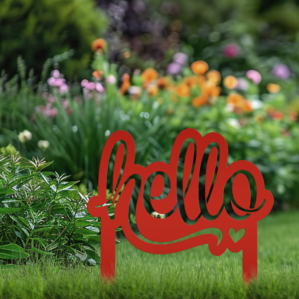 Welcoming Hello Metal Outdoor Yard Stake - Charming Front Lawn Decor - Laser Cut Garden Decoration - Unique Welcome Sign - Housewarming Gift