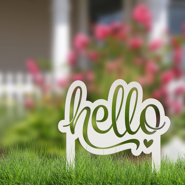 Welcoming Hello Metal Outdoor Yard Stake - Charming Front Lawn Decor - Laser Cut Garden Decoration - Unique Welcome Sign - Housewarming Gift