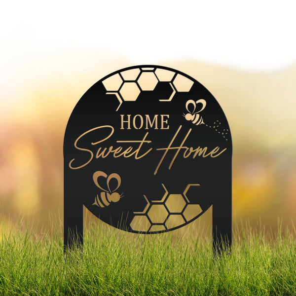Cute Bee Metal Yard Stake - Perfect Home Sweet Home Garden Decor - Charming Bee Metal Sign - Welcoming Lawn Decoration - Housewarming Gift