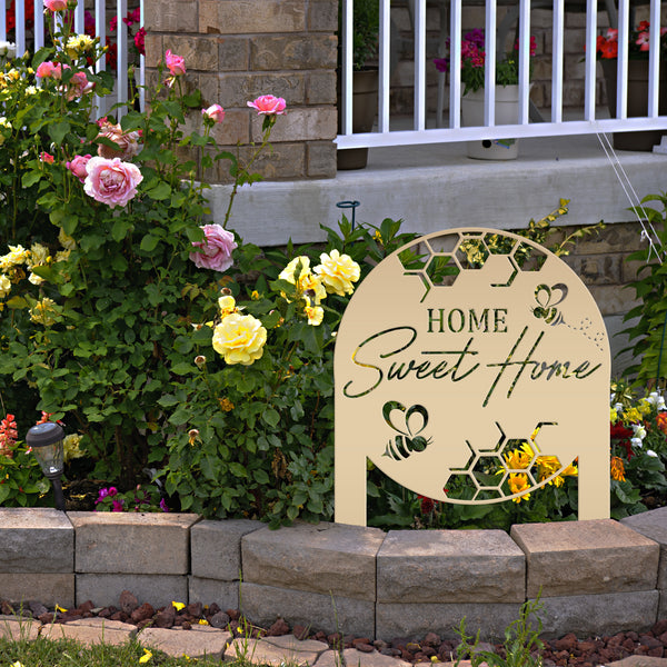 Cute Bee Metal Yard Stake - Perfect Home Sweet Home Garden Decor - Charming Bee Metal Sign - Welcoming Lawn Decoration - Housewarming Gift