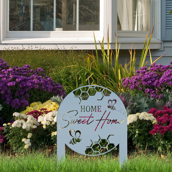 Cute Bee Metal Yard Stake - Perfect Home Sweet Home Garden Decor - Charming Bee Metal Sign - Welcoming Lawn Decoration - Housewarming Gift