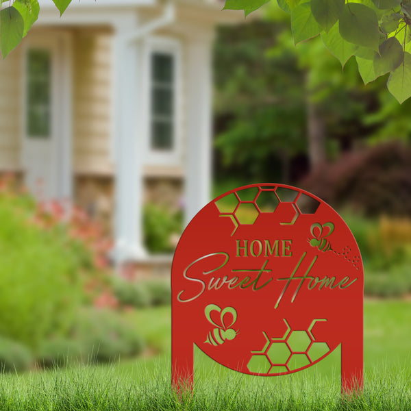 Cute Bee Metal Yard Stake - Perfect Home Sweet Home Garden Decor - Charming Bee Metal Sign - Welcoming Lawn Decoration - Housewarming Gift