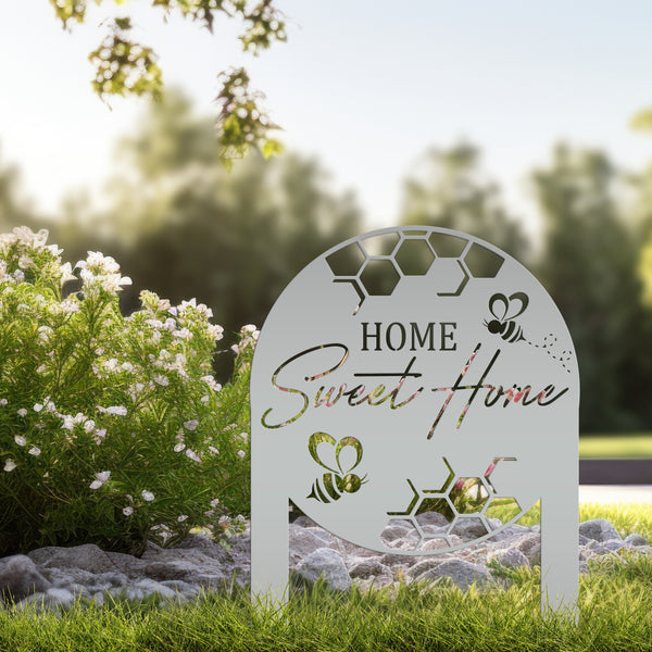 Cute Bee Metal Yard Stake - Perfect Home Sweet Home Garden Decor - Charming Bee Metal Sign - Welcoming Lawn Decoration - Housewarming Gift