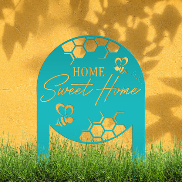 Cute Bee Metal Yard Stake - Perfect Home Sweet Home Garden Decor - Charming Bee Metal Sign - Welcoming Lawn Decoration - Housewarming Gift