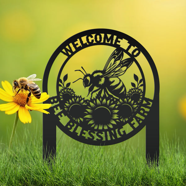 Custom Sunflower Garden Stake with Bee Design - Personalized Metal Yard Art - Honeybee Farmhouse Decor - Unique Farm Sign - Gift for Grandma