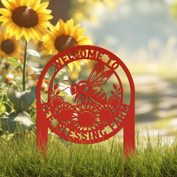 Custom Sunflower Garden Stake with Bee Design - Personalized Metal Yard Art - Honeybee Farmhouse Decor - Unique Farm Sign - Gift for Grandma