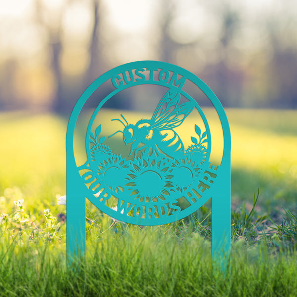Custom Sunflower Garden Stake with Bee Design - Personalized Metal Yard Art - Honeybee Farmhouse Decor - Unique Farm Sign - Gift for Grandma