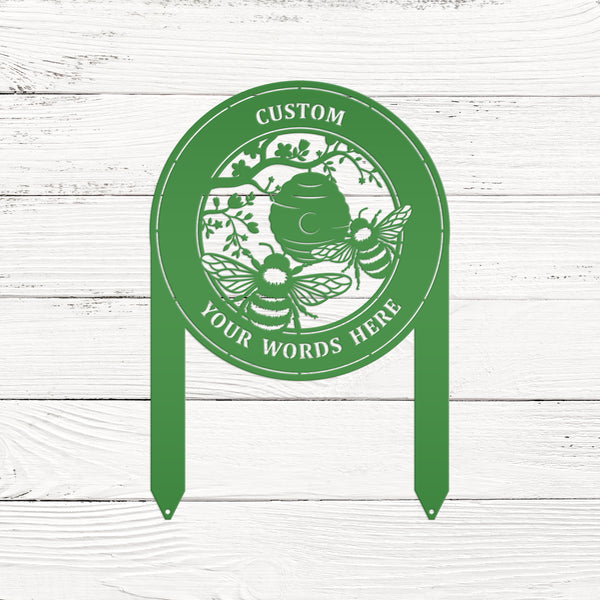 Beehive Design Metal Yard Stake - Honey Bee Garden Accent - Personalized Welcome Sign - Farmhouse Decor - Outdoor Lawn Art - Gift for Her