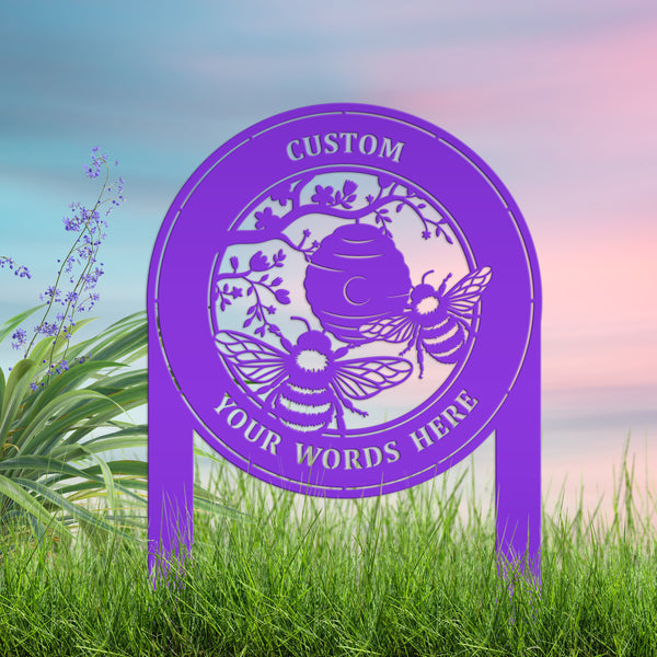 Beehive Design Metal Yard Stake - Honey Bee Garden Accent - Personalized Welcome Sign - Farmhouse Decor - Outdoor Lawn Art - Gift for Her