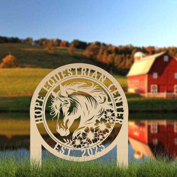 Horse Yard Stake with Flowers - Garden Metal Art Piece - Farmhouse Entryway Display - Floral Horse Farm Welcome Sign - Personalized Lawn Art