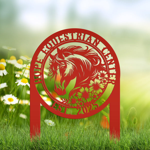 Horse Yard Stake with Flowers - Garden Metal Art Piece - Farmhouse Entryway Display - Floral Horse Farm Welcome Sign - Personalized Lawn Art