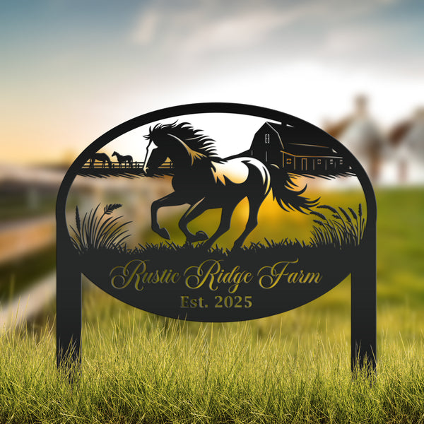 Unique Horse Ranch Metal Yard Art - Customized Garden Stake - Metal Farmhouse Decor - Country Western Horse Art - Charming Farm Name Sign