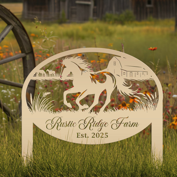 Unique Horse Ranch Metal Yard Art - Customized Garden Stake - Metal Farmhouse Decor - Country Western Horse Art - Charming Farm Name Sign