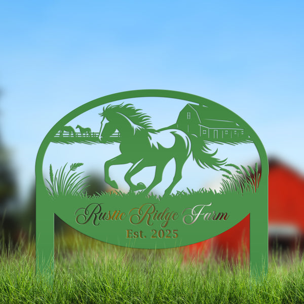 Unique Horse Ranch Metal Yard Art - Customized Garden Stake - Metal Farmhouse Decor - Country Western Horse Art - Charming Farm Name Sign
