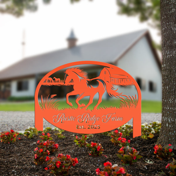 Unique Horse Ranch Metal Yard Art - Customized Garden Stake - Metal Farmhouse Decor - Country Western Horse Art - Charming Farm Name Sign