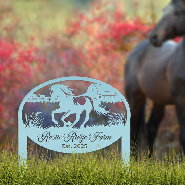 Unique Horse Ranch Metal Yard Art - Customized Garden Stake - Metal Farmhouse Decor - Country Western Horse Art - Charming Farm Name Sign