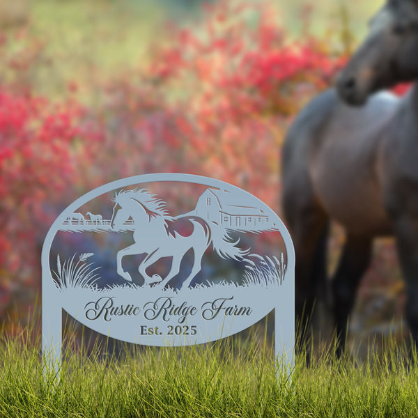 Unique Horse Ranch Metal Yard Art - Customized Garden Stake - Metal Farmhouse Decor - Country Western Horse Art - Charming Farm Name Sign