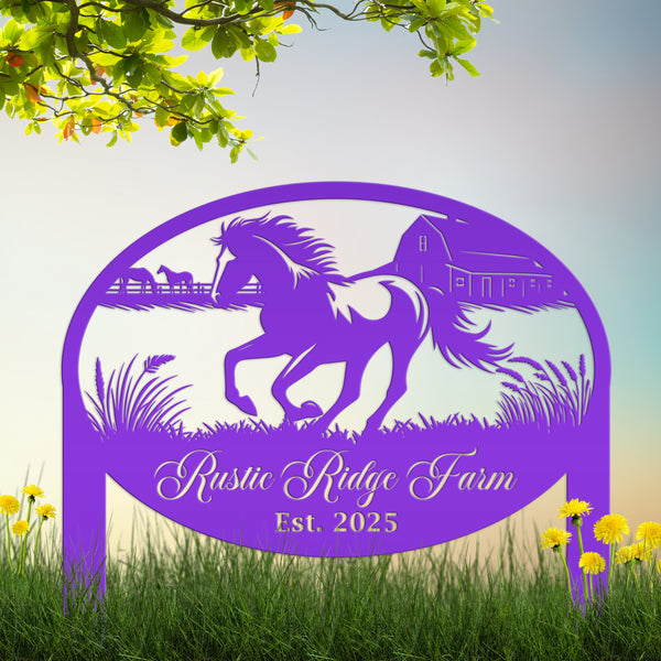 Unique Horse Ranch Metal Yard Art - Customized Garden Stake - Metal Farmhouse Decor - Country Western Horse Art - Charming Farm Name Sign