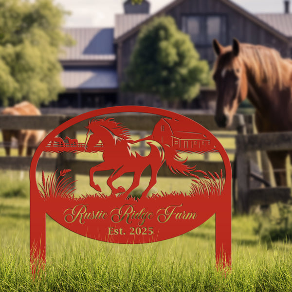 Unique Horse Ranch Metal Yard Art - Customized Garden Stake - Metal Farmhouse Decor - Country Western Horse Art - Charming Farm Name Sign