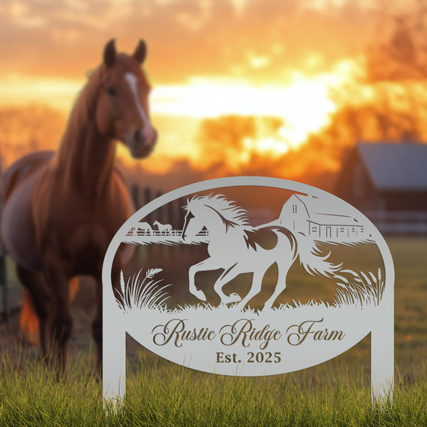 Unique Horse Ranch Metal Yard Art - Customized Garden Stake - Metal Farmhouse Decor - Country Western Horse Art - Charming Farm Name Sign