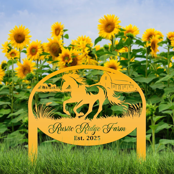 Unique Horse Ranch Metal Yard Art - Customized Garden Stake - Metal Farmhouse Decor - Country Western Horse Art - Charming Farm Name Sign