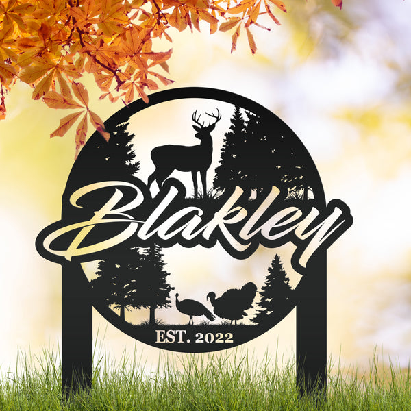 Custom Deer and Turkey Metal Yard Stake - Personalized Custom Lawn-Yard Sign, Gift for Hunter, Hunting Gift