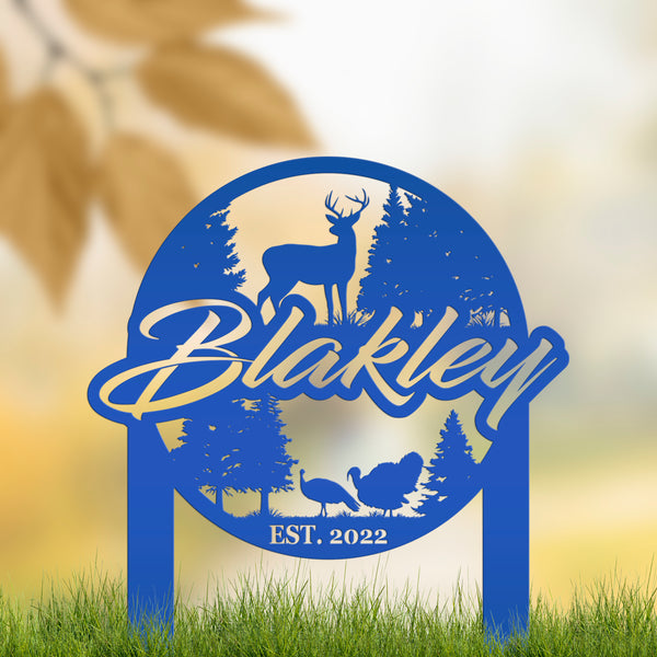 Custom Deer and Turkey Metal Yard Stake - Personalized Custom Lawn-Yard Sign, Gift for Hunter, Hunting Gift