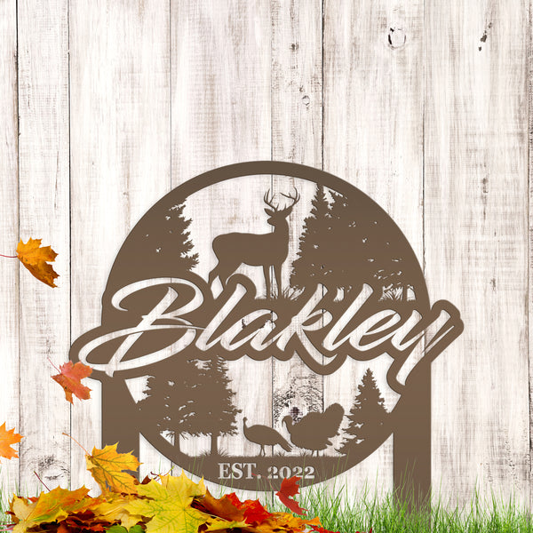 Custom Deer and Turkey Metal Yard Stake - Personalized Custom Lawn-Yard Sign, Gift for Hunter, Hunting Gift