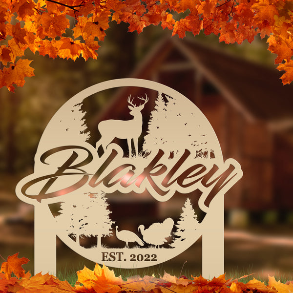 Custom Deer and Turkey Metal Yard Stake - Personalized Custom Lawn-Yard Sign, Gift for Hunter, Hunting Gift
