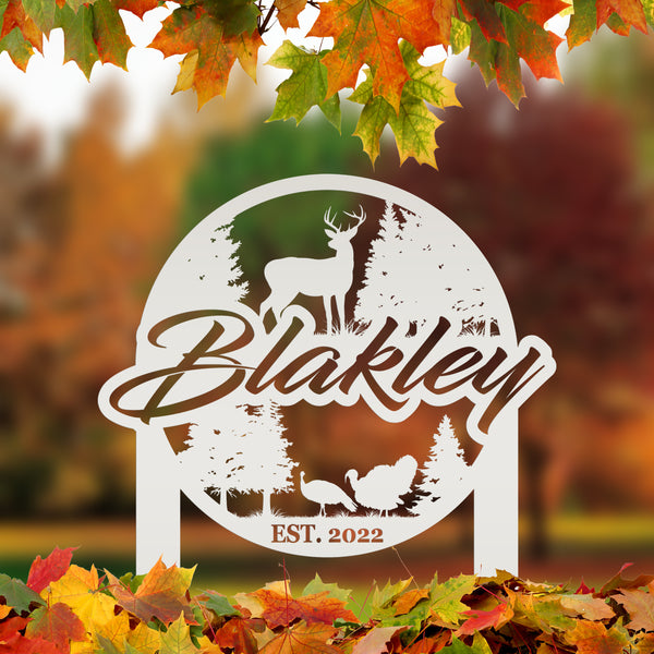 Custom Deer and Turkey Metal Yard Stake - Personalized Custom Lawn-Yard Sign, Gift for Hunter, Hunting Gift