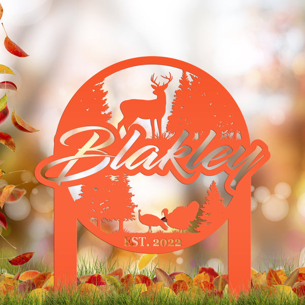 Custom Deer and Turkey Metal Yard Stake - Personalized Custom Lawn-Yard Sign, Gift for Hunter, Hunting Gift
