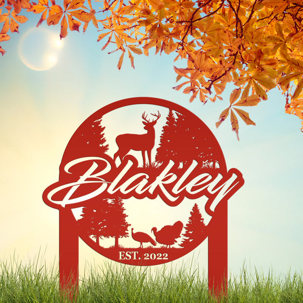 Custom Deer and Turkey Metal Yard Stake - Personalized Custom Lawn-Yard Sign, Gift for Hunter, Hunting Gift