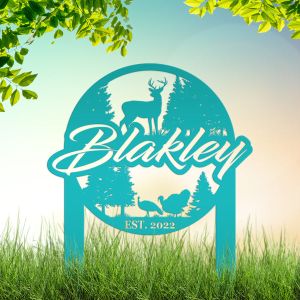 Custom Deer and Turkey Metal Yard Stake - Personalized Custom Lawn-Yard Sign, Gift for Hunter, Hunting Gift
