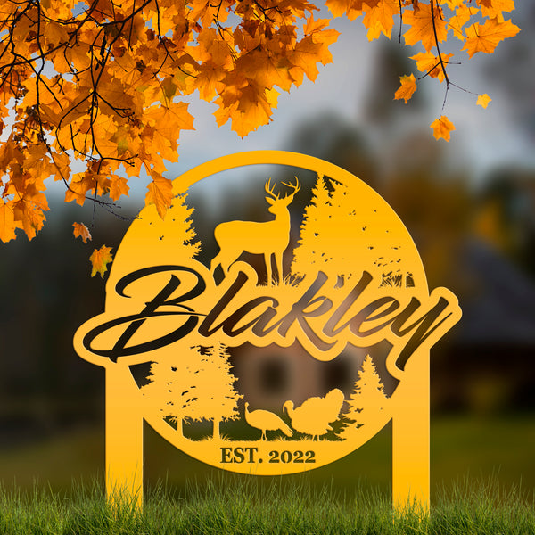 Custom Deer and Turkey Metal Yard Stake - Personalized Custom Lawn-Yard Sign, Gift for Hunter, Hunting Gift