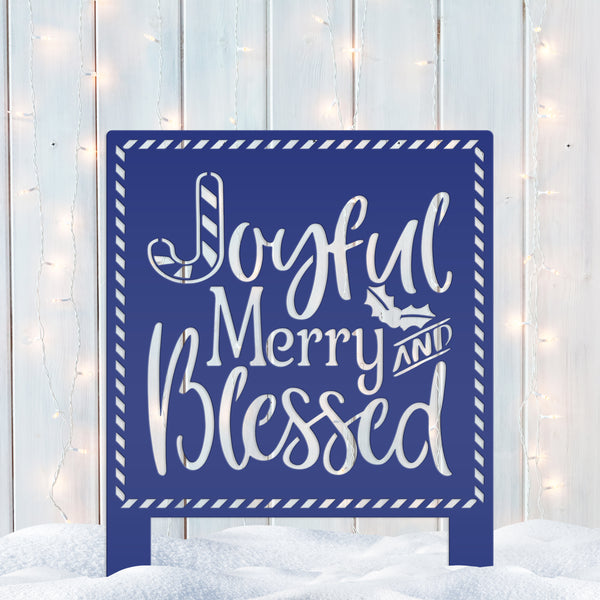 Metal Merry and Blessed Yard Stake - Christmas Decor