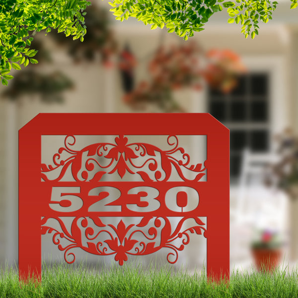 Scrolled Address Yard Stake - Decorative House Number- Address Stake - House Number -Address Yard Sign