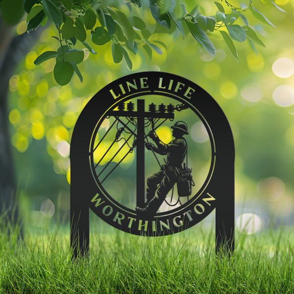 Custom Lineman Metal Yard Stake - Charming Personalized Lawn Stakes - Unique Linemen Garden Decoration - Outdoor Home Decor - Lineman Gift