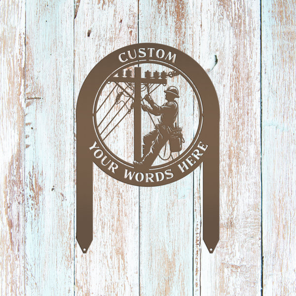 Custom Lineman Metal Yard Stake - Charming Personalized Lawn Stakes - Unique Linemen Garden Decoration - Outdoor Home Decor - Lineman Gift
