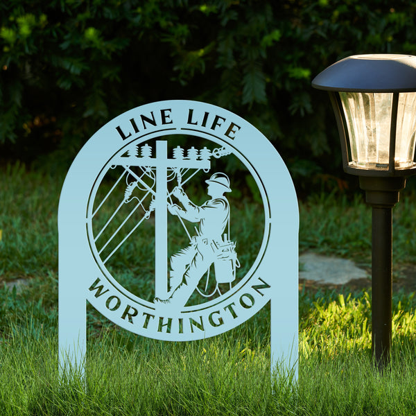 Custom Lineman Metal Yard Stake - Charming Personalized Lawn Stakes - Unique Linemen Garden Decoration - Outdoor Home Decor - Lineman Gift