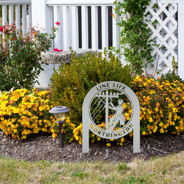 Custom Lineman Metal Yard Stake - Charming Personalized Lawn Stakes - Unique Linemen Garden Decoration - Outdoor Home Decor - Lineman Gift