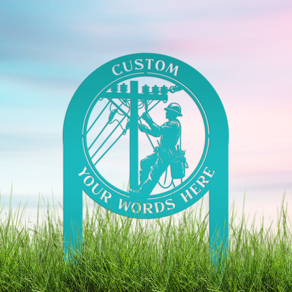 Custom Lineman Metal Yard Stake - Charming Personalized Lawn Stakes - Unique Linemen Garden Decoration - Outdoor Home Decor - Lineman Gift