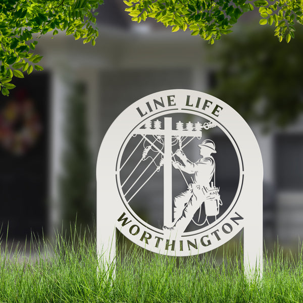 Custom Lineman Metal Yard Stake - Charming Personalized Lawn Stakes - Unique Linemen Garden Decoration - Outdoor Home Decor - Lineman Gift