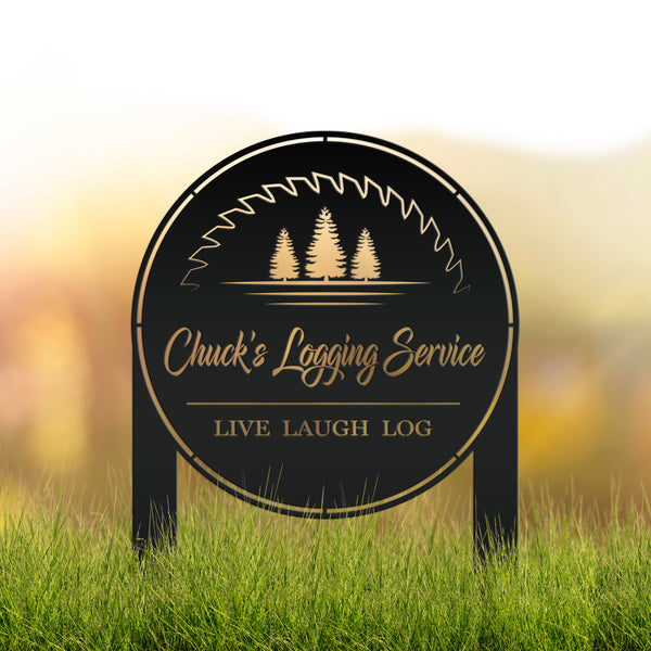 Woodworking Sign- Outdoor Logging Yard Stake - Metal Lawn Stake for Workshop - Wood Business Signage, Pine Tree Wood Shop Yardstake