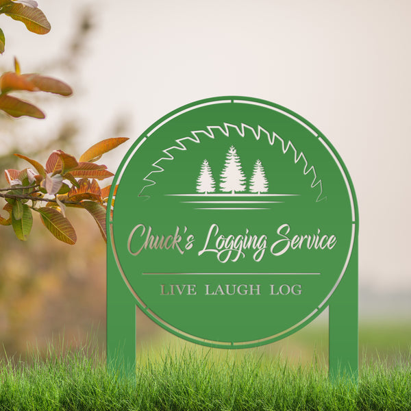Woodworking Sign- Outdoor Logging Yard Stake - Metal Lawn Stake for Workshop - Wood Business Signage, Pine Tree Wood Shop Yardstake