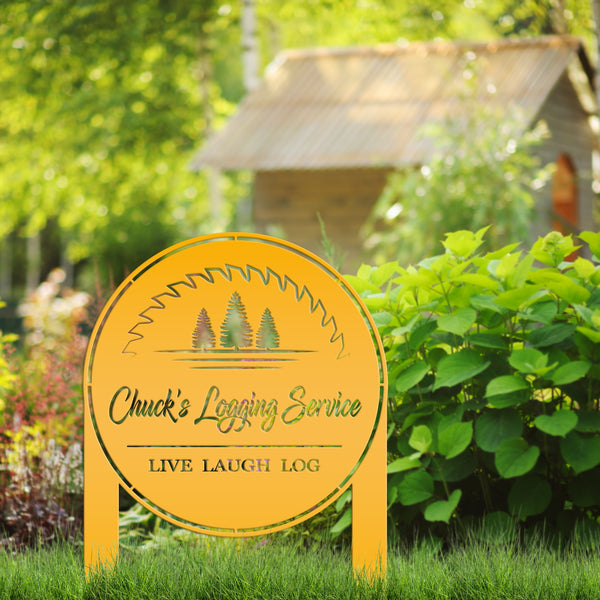 Woodworking Sign- Outdoor Logging Yard Stake - Metal Lawn Stake for Workshop - Wood Business Signage, Pine Tree Wood Shop Yardstake