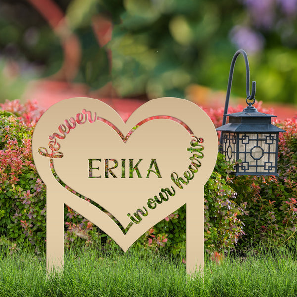Custom Metal Heart Memorial Yard Stake - Unique Tribute Decor - Forever in our hearts - Personalized Sympathy Gifts - Gravestone Decoration