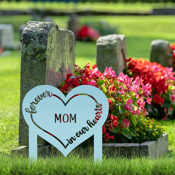 Custom Metal Heart Memorial Yard Stake - Unique Tribute Decor - Forever in our hearts - Personalized Sympathy Gifts - Gravestone Decoration