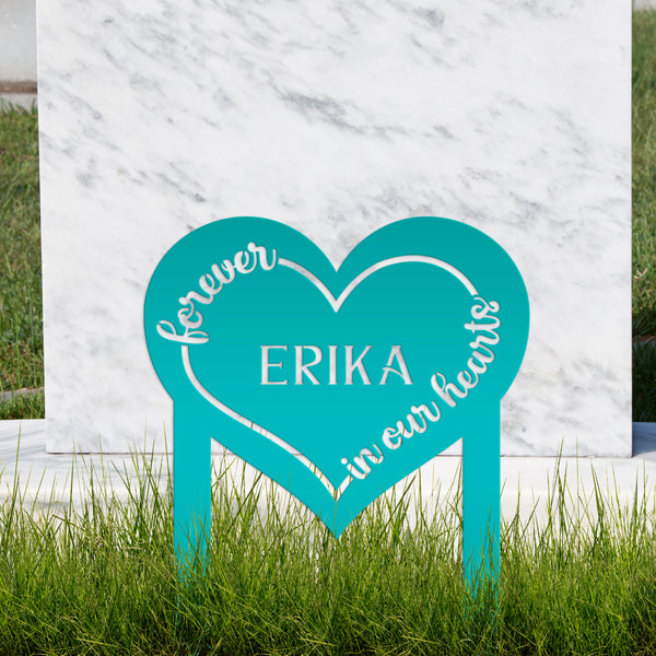 Custom Metal Heart Memorial Yard Stake - Unique Tribute Decor - Forever in our hearts - Personalized Sympathy Gifts - Gravestone Decoration