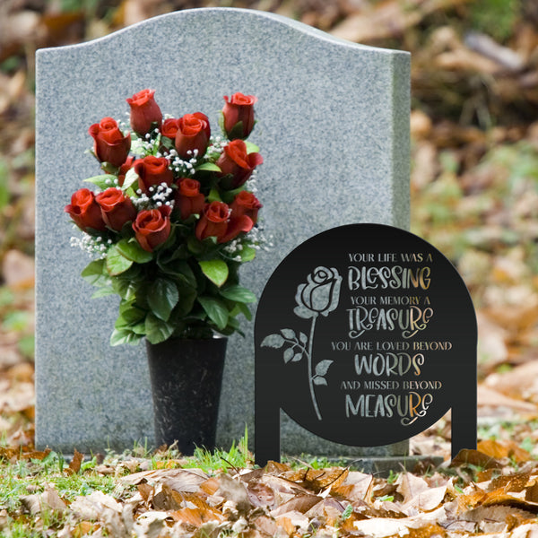Memorial Metal Yard Stake for Memory Dedication Garden, Honor a loved one or special friend - Unique Rose Remembrance Quote Grave Decoration